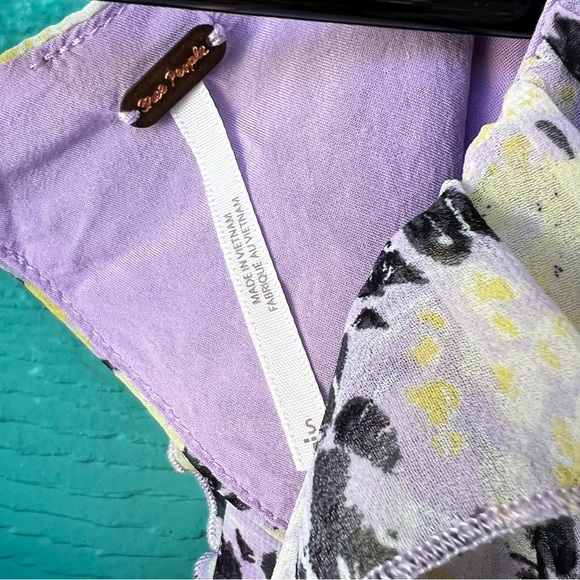 FREE PEOPLE BOHO LILAC PATTERN RUCHED SMOCKED PEASANT BLOUSE TOP SIZE SMALL - Picture 12 of 15
